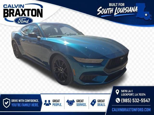 2026 Ford Mustang EcoBoost Premium Fastback in Adriatic Blue Metallic — front three-quarter view