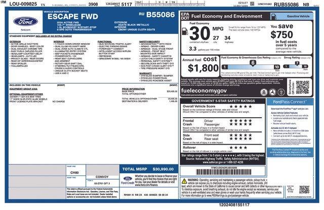 2024 Ford Escape Active FWD in Agate Black Metallic — front three-quarter view