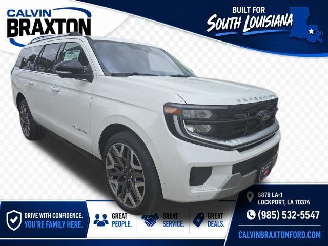 2025 Ford Expedition Max Platinum 4x4 in Star White Metallic Tri Coat — front three-quarter view