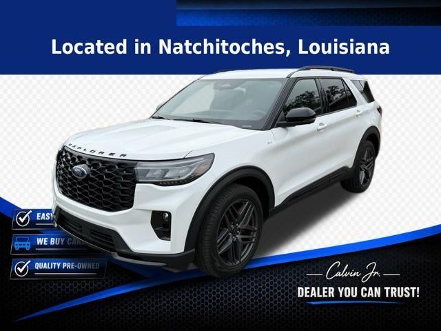 2025 Ford Explorer ST-Line 4WD in Star White Metallic Tri-Coat — front three-quarter view